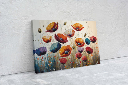 Colorful Poppy Flowers Fine Art Canvas Art Ready To Hang Large Print, Oil Painting, Poppies