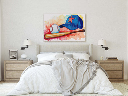 Watercolor Baseball, Baseball Painting, Baseball Bat, Original Art, Sport Lover, Kids Room, Boys Room