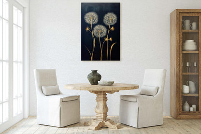 Dandelions Painting, Black and Gold, Floral Decor, Framed Canvas, Flower Print, Large Print, Contemporary Decor, Modern Art, Simple Bold