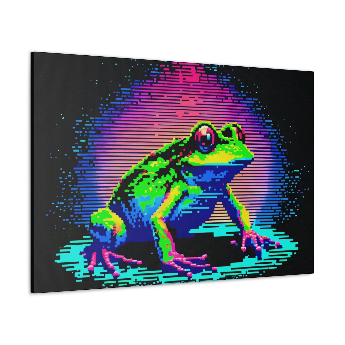 Frog Pixel Canvas Art Ready To Hang Large Print, Vaporwave, synthwave, Gamer, Man Cave