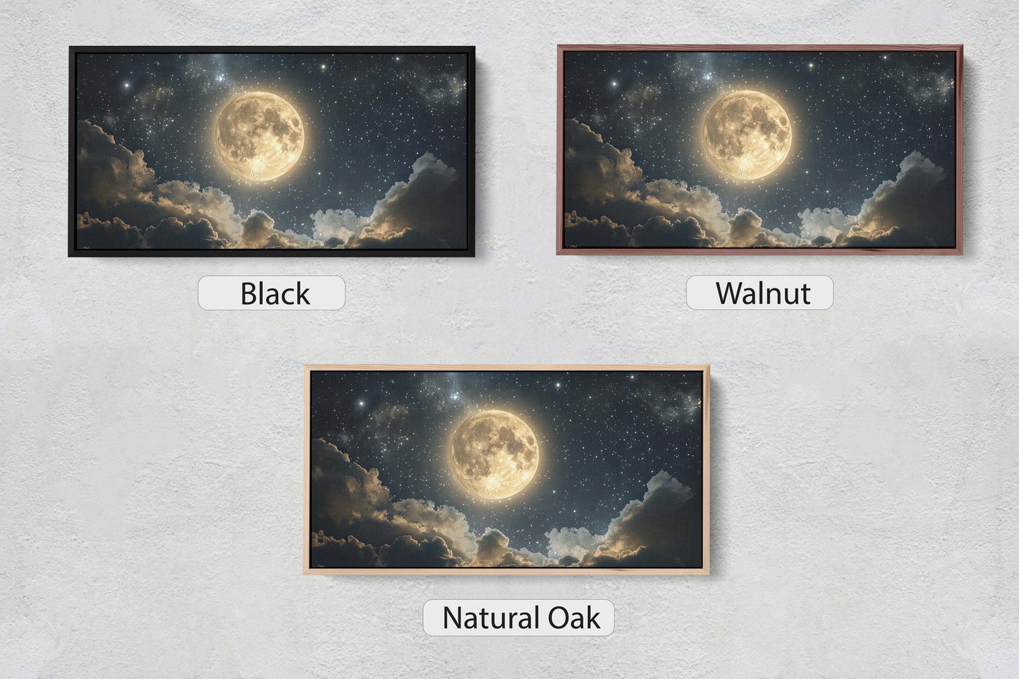 Full Moon Vintage ,Cloudy Moon Sky, Moon Painting, Moon and Stars