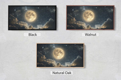 Full Moon Vintage ,Cloudy Moon Sky, Moon Painting, Moon and Stars
