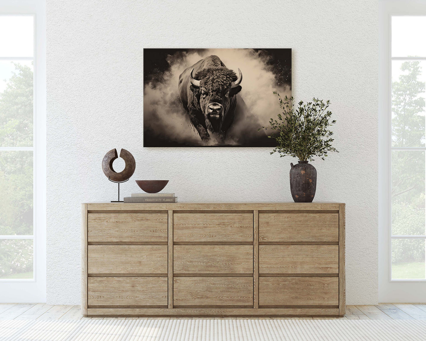 American Buffalo, Bison Picture, Buffalo Painting, Dramatic Bison, Americana, American West, Photography, Photo, Framed Canvas
