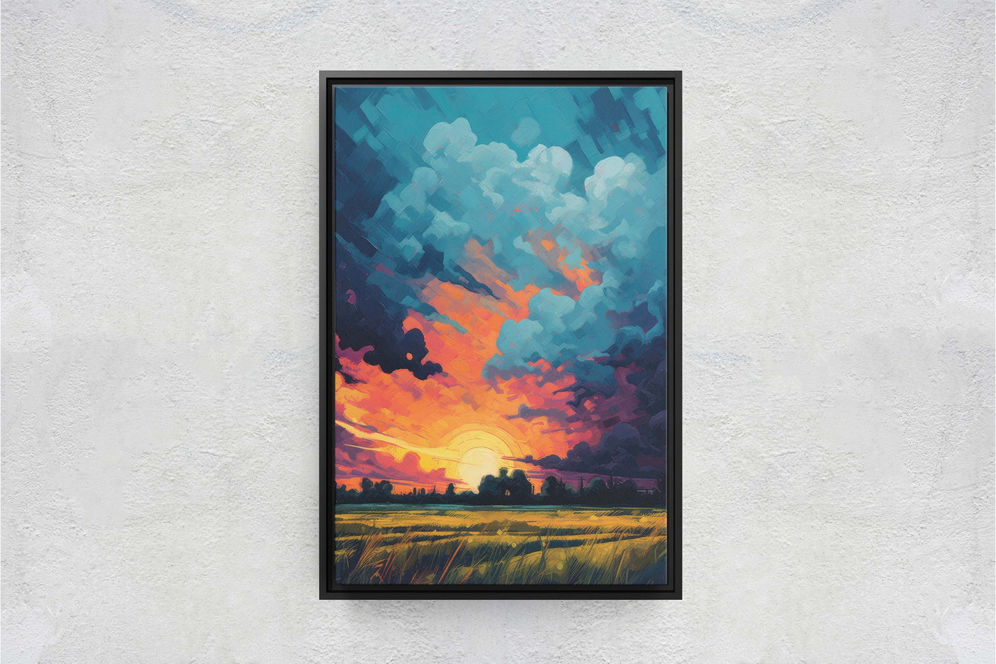 Sunset Field, Vibrant Color, Soothing Art, Peaceful Decor, Painting, Broad Brush stroke, Vivid Art, Large Print, Ready to Hang