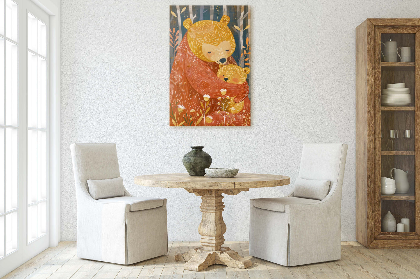 Mama Bear, Bear and Cub, Mom and Child, Dad and Baby, Kids Room, Nursery Decor, Illustration Painting, Framed Canvas, Large Art Print