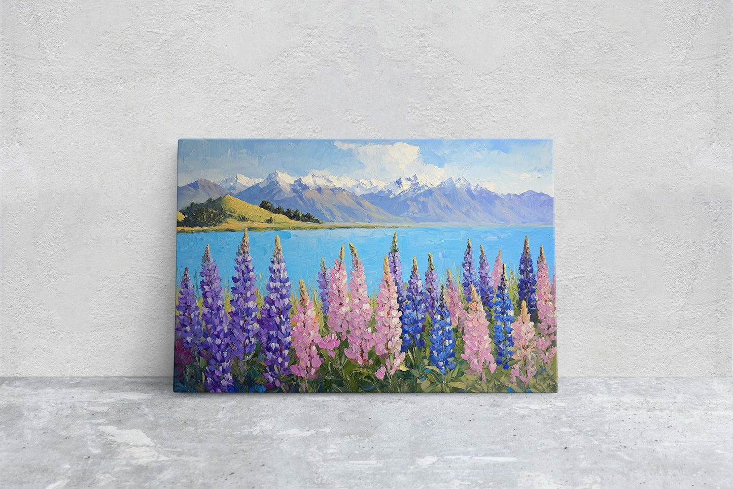 Lake Tekapo Painting, New Zealand Art, Landscape Painting, Wildflower Lake