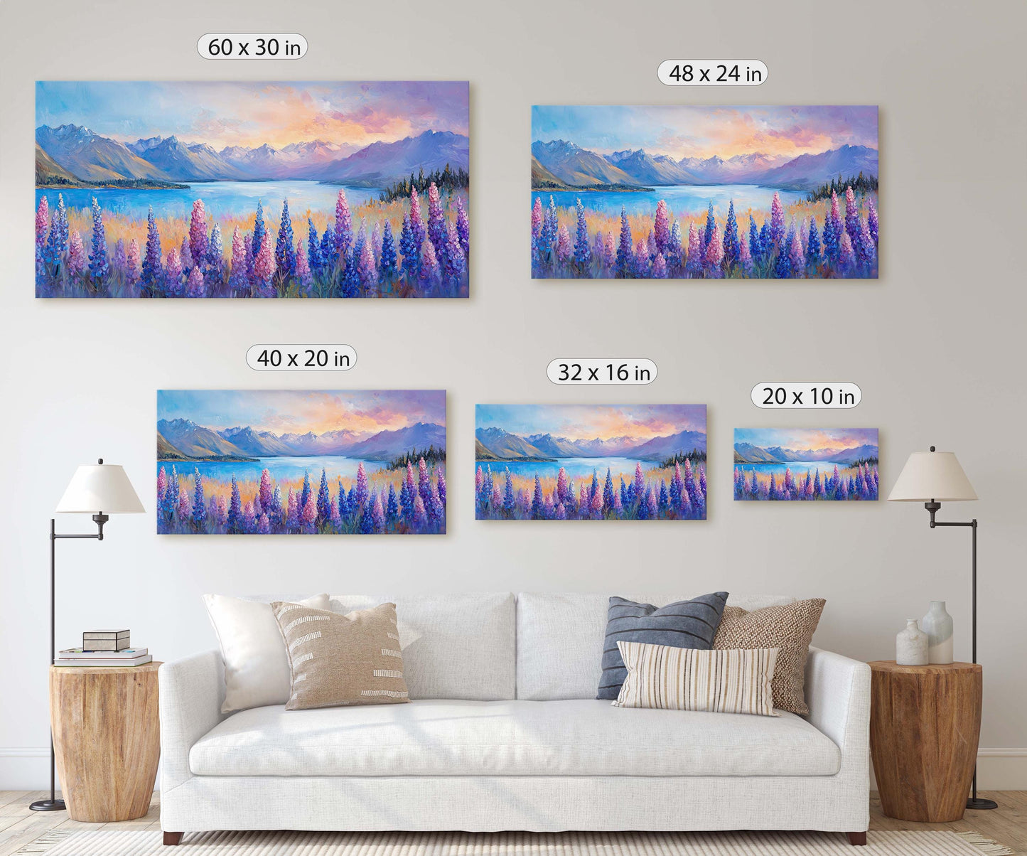 Lake Tekapo Painting, New Zealand Art, Wildflower Lake, Mountain Lake