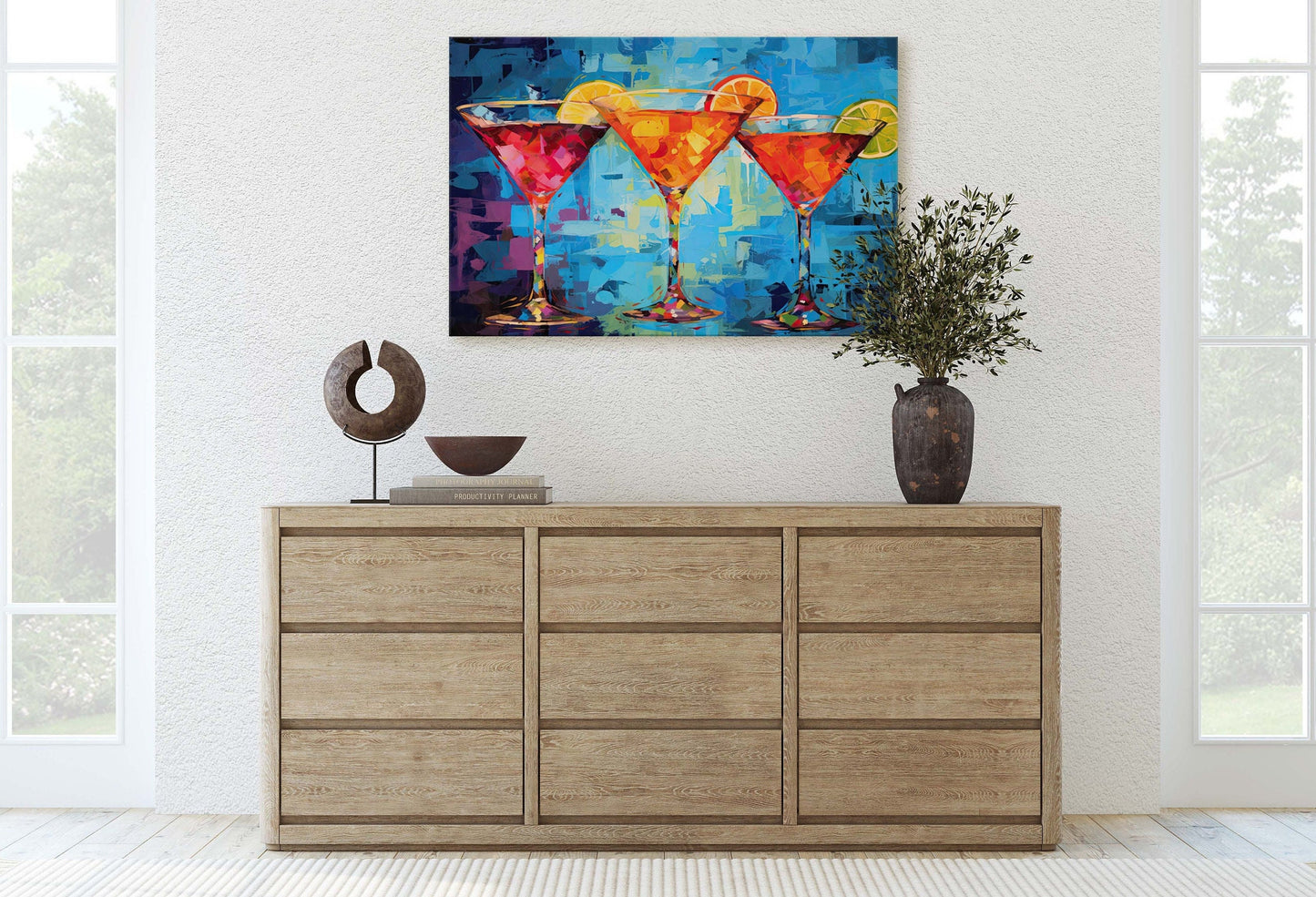 Margarita Glasses, Bar Decor, Cocktails, Restaurant Art, Kitchen, Dining Room, Mixed Drinks, Beverages, Ready to Hang, Canvas Print