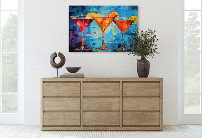 Margarita Glasses, Bar Decor, Cocktails, Restaurant Art, Kitchen, Dining Room, Mixed Drinks, Beverages, Ready to Hang, Canvas Print