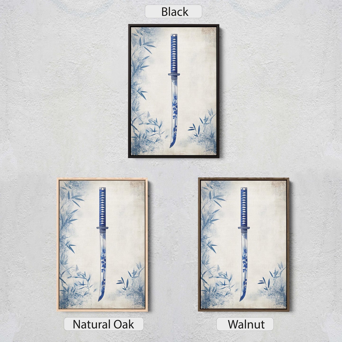 Blue Willow Katana, Samurai Sword, Vintage Art, chinoiserie Design