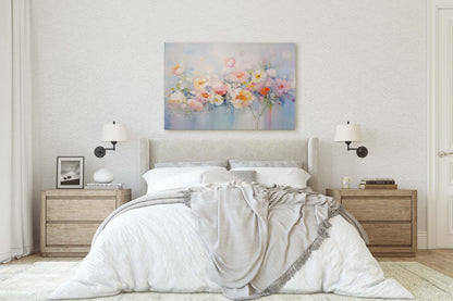 Abstract Floral Print, Flowers in Rain, Blue Canvas, Fine Art, Modern Artwork, Contemporary Print, Framed Canvas, Giclee