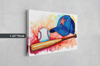 Watercolor Baseball, Baseball Painting, Baseball Bat, Original Art, Sport Lover, Kids Room, Boys Room