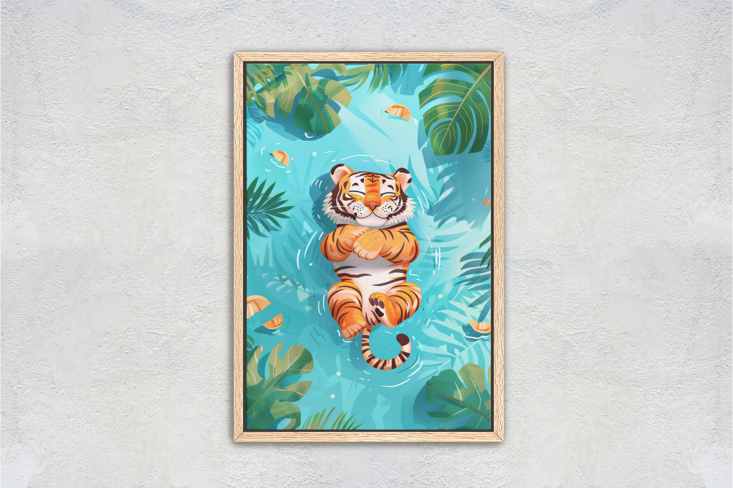 Baby Tiger Sleeping, Tiger Cub, Relaxing Tiger, Big Cat Art, Nursery Decor, Kids Room Art, Framed Canvas, Large Art Print, Tropical Decor