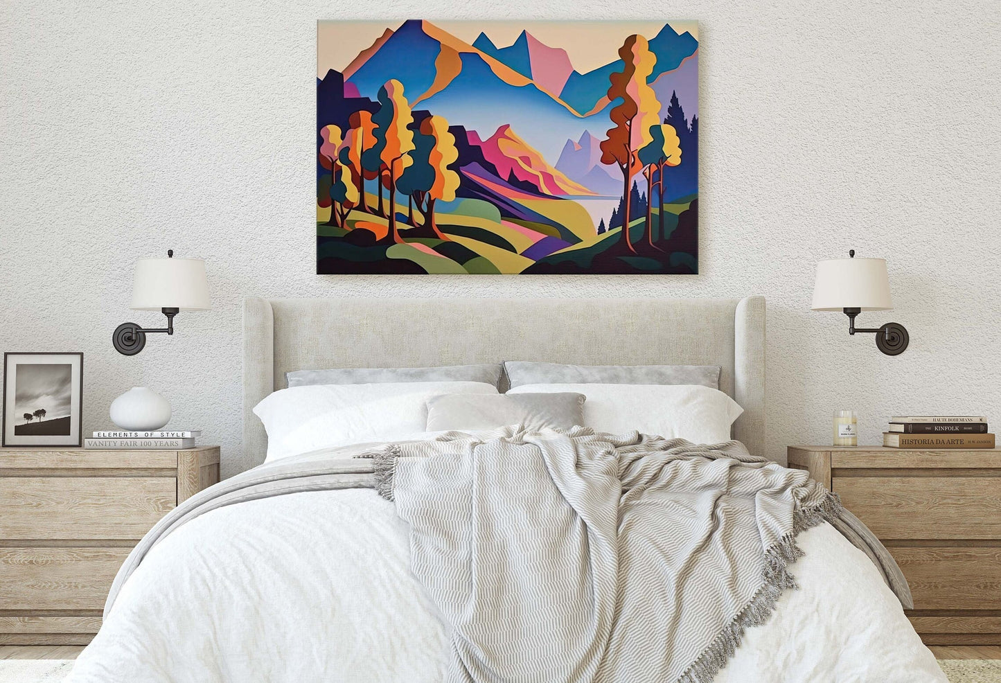 Surreal Mountain, Subdued Landscape, Simplistic Painting, Minimal Abstract, Modern, Art Deco, Geometric Shapes