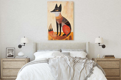 Scandinavian Fox, Folk Art, Celestial Art,  Framed Canvas, Nature Print, Whimsical, Egyptian, Abstract