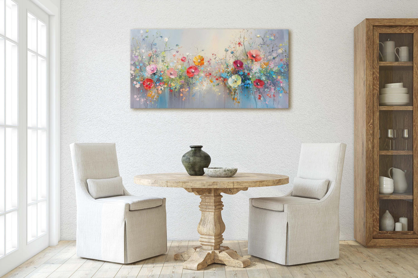 Flowers in Rain, Wildflowers on Canvas, Abstract Wall Art, Framed Canvas, Watercolor flowers,  Floral Print, Classic, Rustic Farmhouse