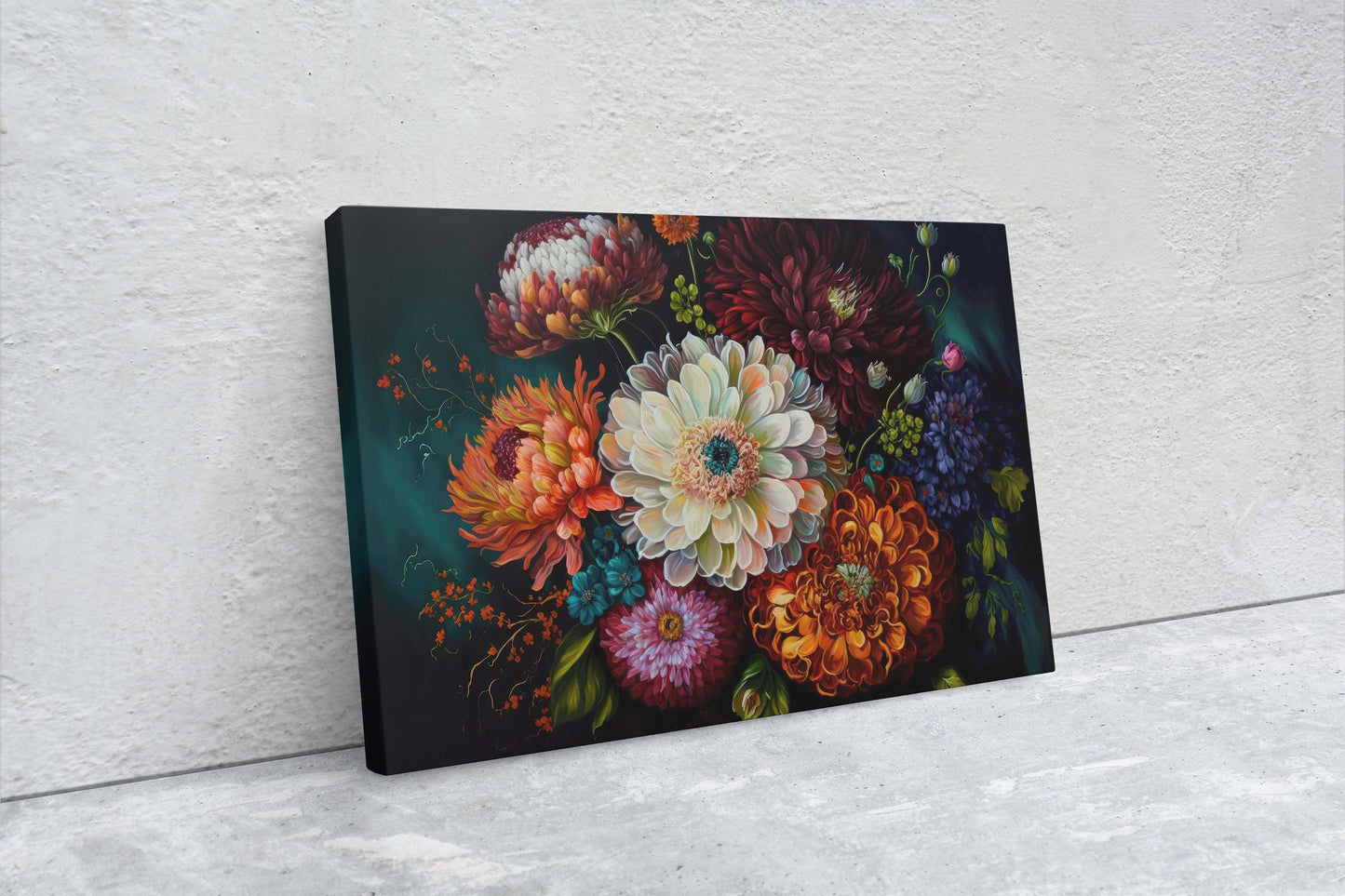 Colorful Flowers Canvas Art Ready To Hang Large Print, Oil Painting, Floral Bouquet