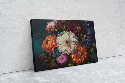 Colorful Flowers Canvas Art Ready To Hang Large Print, Oil Painting, Floral Bouquet