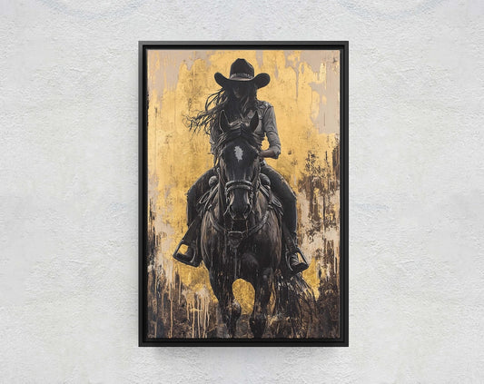 Cowgirl Painting, Woman Riding Horse
